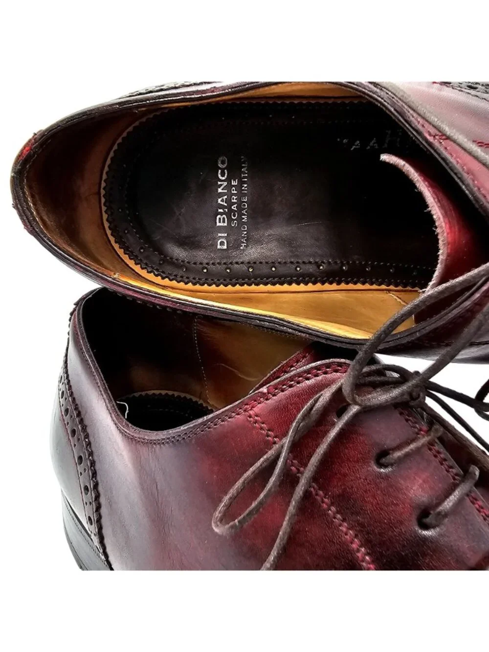 Scarpe Di Bianco Italy Luxury Wingtip Dress Shoe Men 12 Burgundy Leather Oxfords
